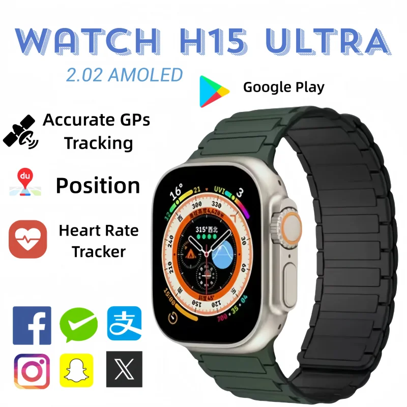 H15 Ultra Smart Watch 2025 | 49mm AMOLED, GPS, NFC, Heart Rate & Sports Modes