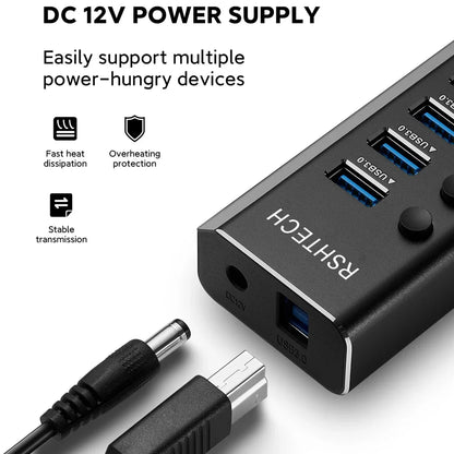 🔌💻 RSHTECH USB 3.0 Hub | 10/16-Port Powered Switch