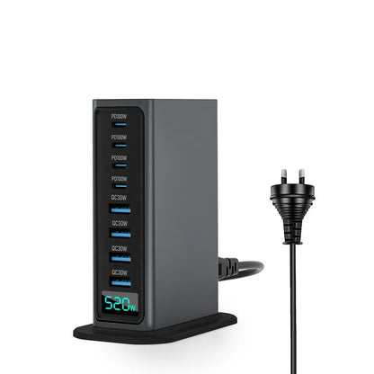 ⚡ 520W Gain 8-Port Desktop Charger | 100W USB-C PD & USB-A Fast Charging 🌍