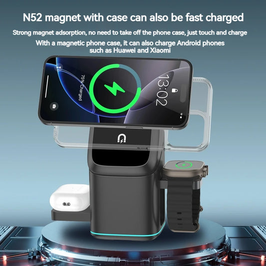🔋 Magnetic 3-in-1 Wireless Charging Dock – Rotating Charger for iPhone, Samsung Phones, Watch & Earbuds