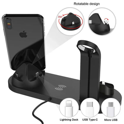 30W 7 in 1 Wireless Charger Stand Pad For iPhone 15-11 Pro Max Apple Watch Airpods Pro iWatch 8 7 Fast Charging Dock Station