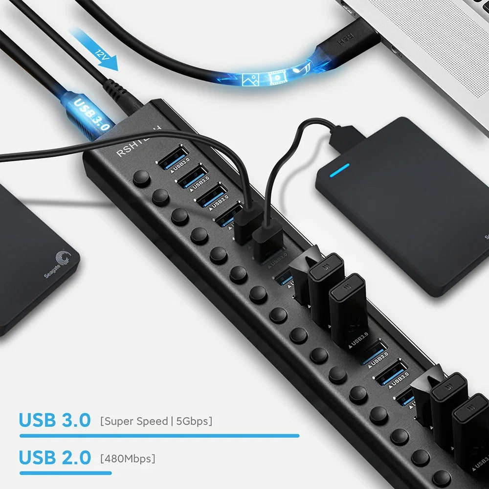 🔌💻 RSHTECH USB 3.0 Hub | 10/16-Port Powered Switch