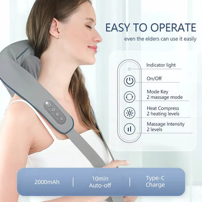 Neck & Shoulder Massager 💆‍♀️ | Wireless Kneading with Heat 🔥