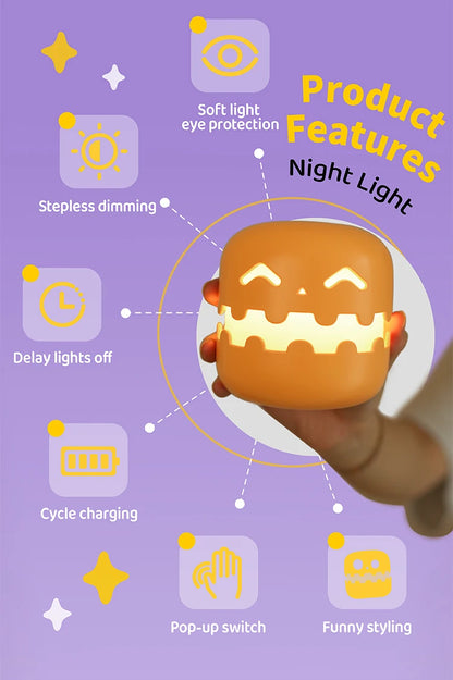 👻 Cute Ghost Night Light 💡 Rechargeable Halloween Cartoon Lamp | Kids Bedside Light & Room Décor