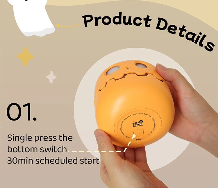 👻 Cute Ghost Night Light 💡 Rechargeable Halloween Cartoon Lamp | Kids Bedside Light & Room Décor