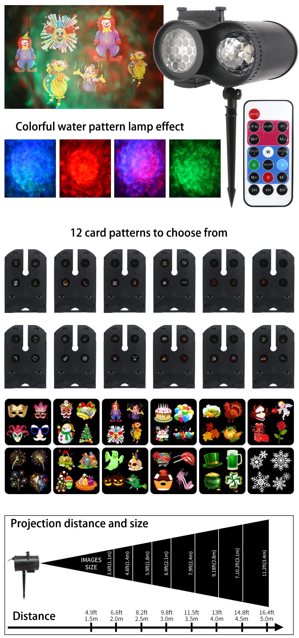 🎉 12-Card LED Laser Projector Light | 15W Waterproof Stage & Christmas Light