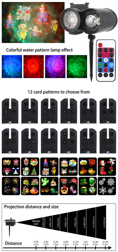 🎉 12-Card LED Laser Projector Light | 15W Waterproof Stage & Christmas Light
