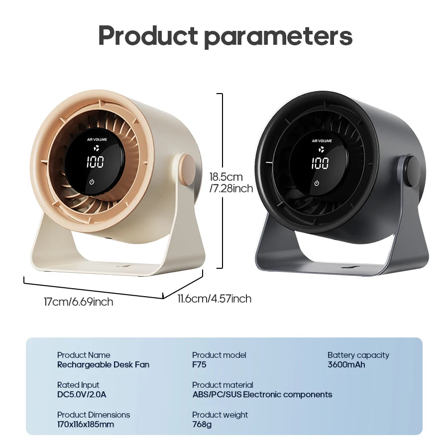🌬️ Portable USB Fan 🔋 100 Speeds, Quiet & Adjustable for Home & Outdoor ✨