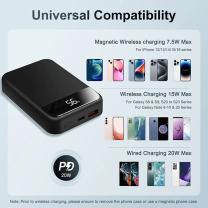 Magnetic Wireless Power Bank 10000mAh ⚡ PD 20W | LED Display for iPhone 16/15/14/13/12/Pro/Mini/Pro Max