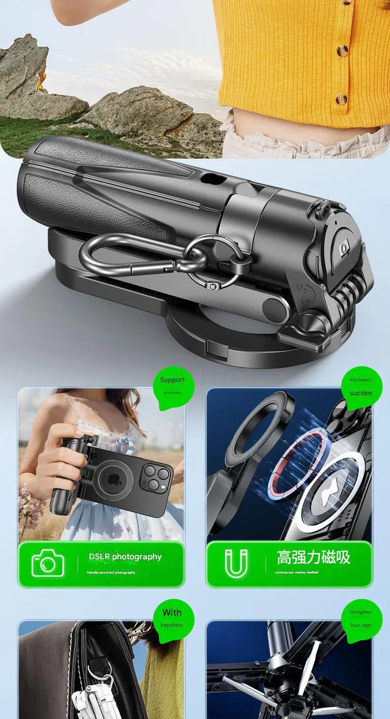 📱✨ Upgraded Foldable Magnetic Phone Holder & Selfie Stick | 360° Rotation Tripod with Remote
