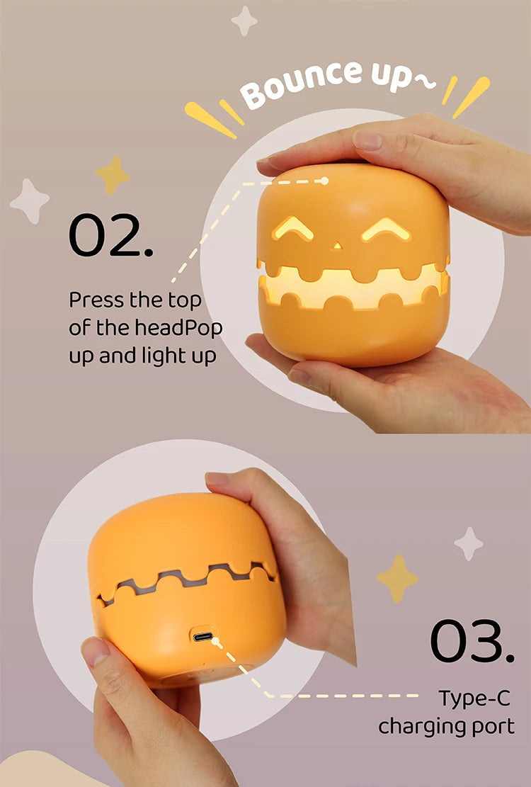 👻 Cute Ghost Night Light 💡 Rechargeable Halloween Cartoon Lamp | Kids Bedside Light & Room Décor