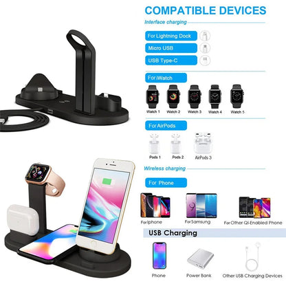30W 7 in 1 Wireless Charger Stand Pad For iPhone 15-11 Pro Max Apple Watch Airpods Pro iWatch 8 7 Fast Charging Dock Station