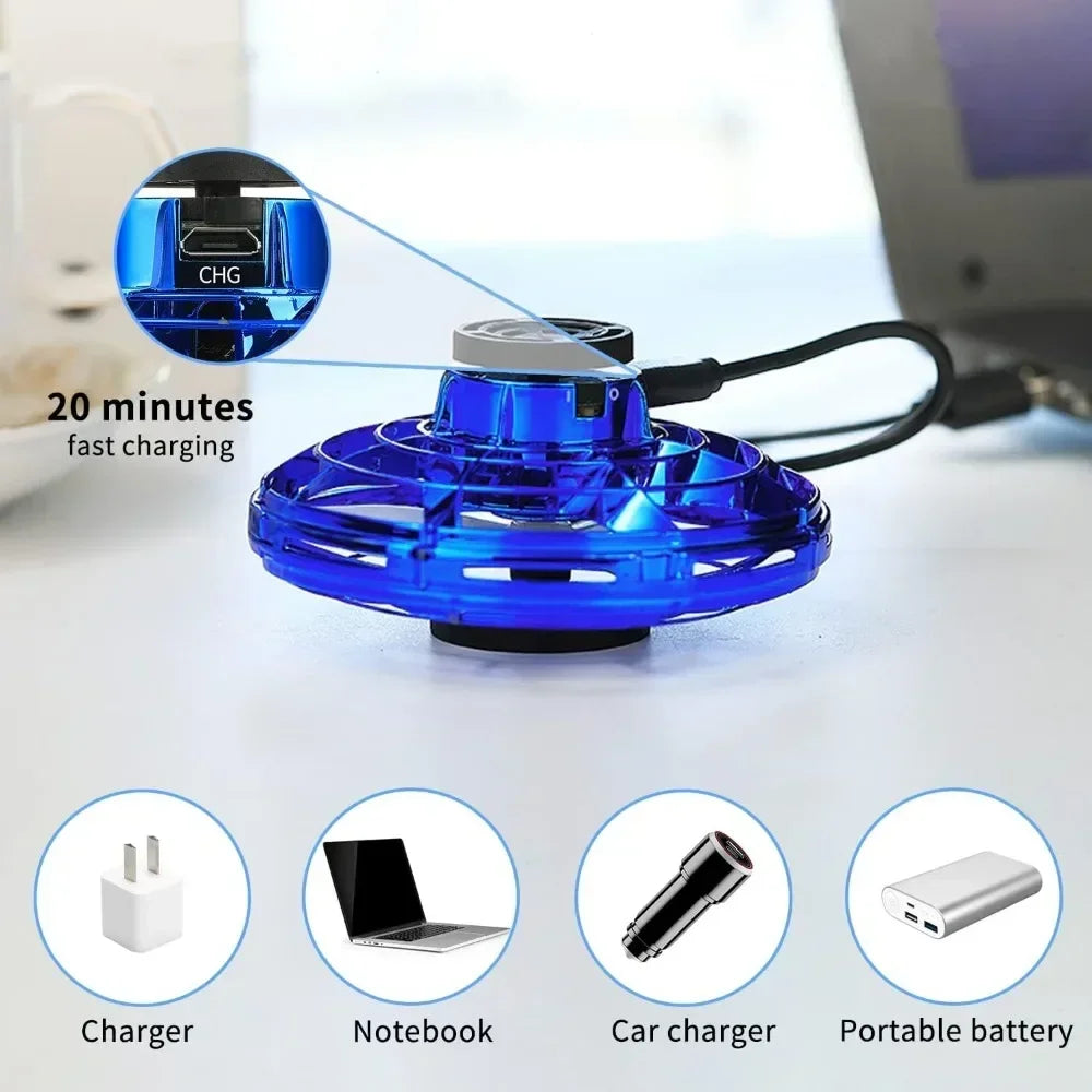 🛸 Flying Spinner UFO Mini Drone 🚀 | Hand Operated LED Toy for Kids & Adults