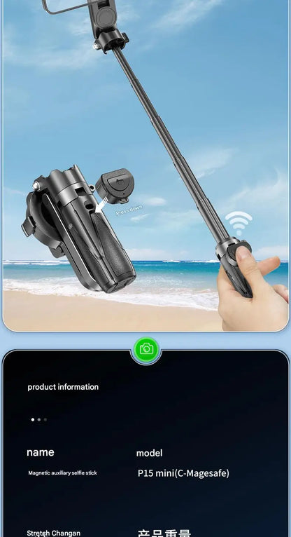 📱✨ Upgraded Foldable Magnetic Phone Holder & Selfie Stick | 360° Rotation Tripod with Remote
