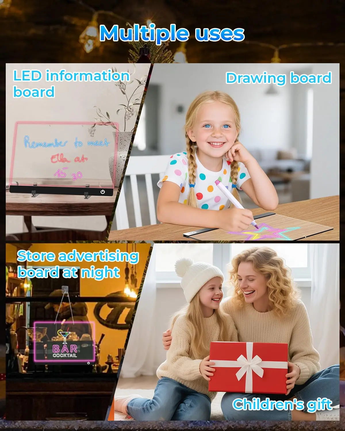 💡✨ LED Note Board | 7-Color Night Light with Flashing Mode for Home & Office