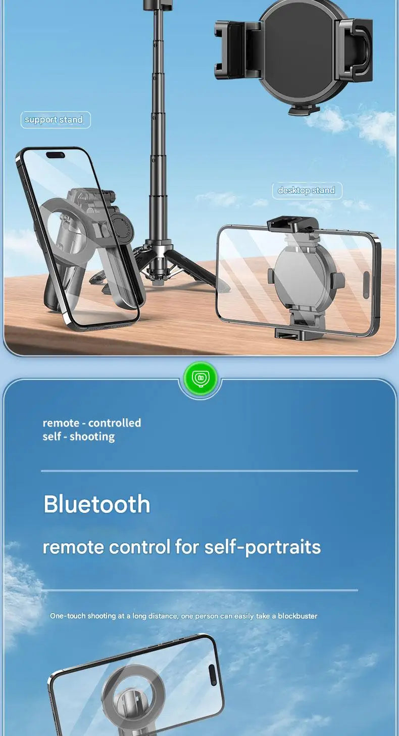 📱✨ Upgraded Foldable Magnetic Phone Holder & Selfie Stick | 360° Rotation Tripod with Remote