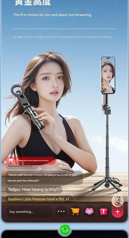 📱✨ Upgraded Foldable Magnetic Phone Holder & Selfie Stick | 360° Rotation Tripod with Remote