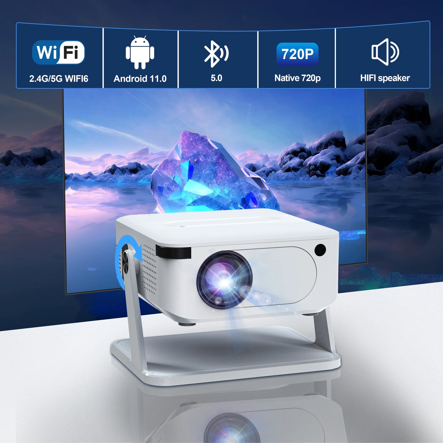🌟 HD Smart Projector with Holder | Android Wireless Mini Projector for Home & Outdoor Use